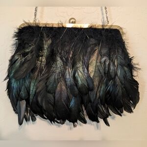 Feather Evening Bag, Black w/dark green and purple tinges